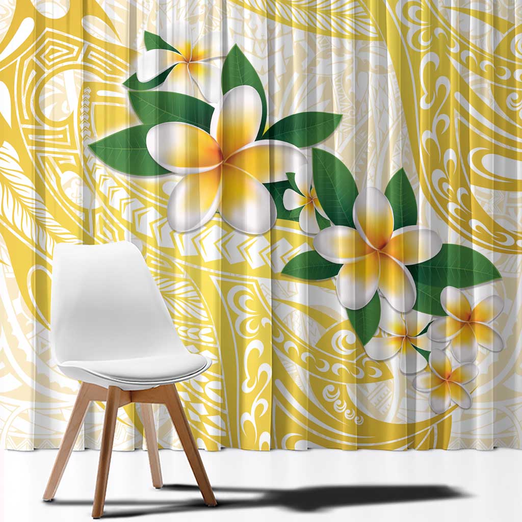 Gold And White Polynesia Plumeria Window Curtain Curves Tropical Vibes LT14 - Polynesian Pride