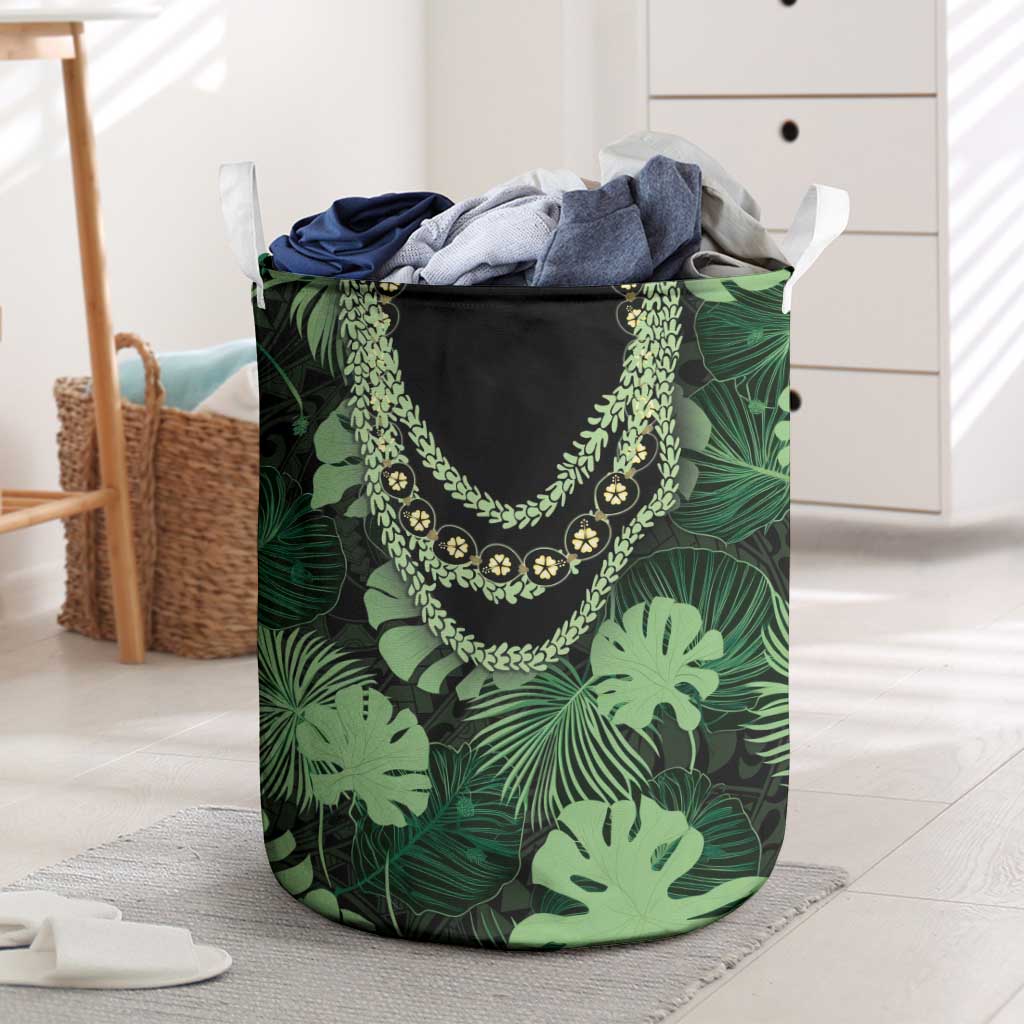 Green Hawaii Kukui Nut Lei Laundry Basket Hawaiian Pattern Monstera Tropical Vibes LT14 Green - Polynesian Pride