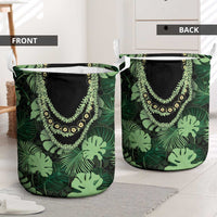 Green Hawaii Kukui Nut Lei Laundry Basket Hawaiian Pattern Monstera Tropical Vibes LT14 - Polynesian Pride