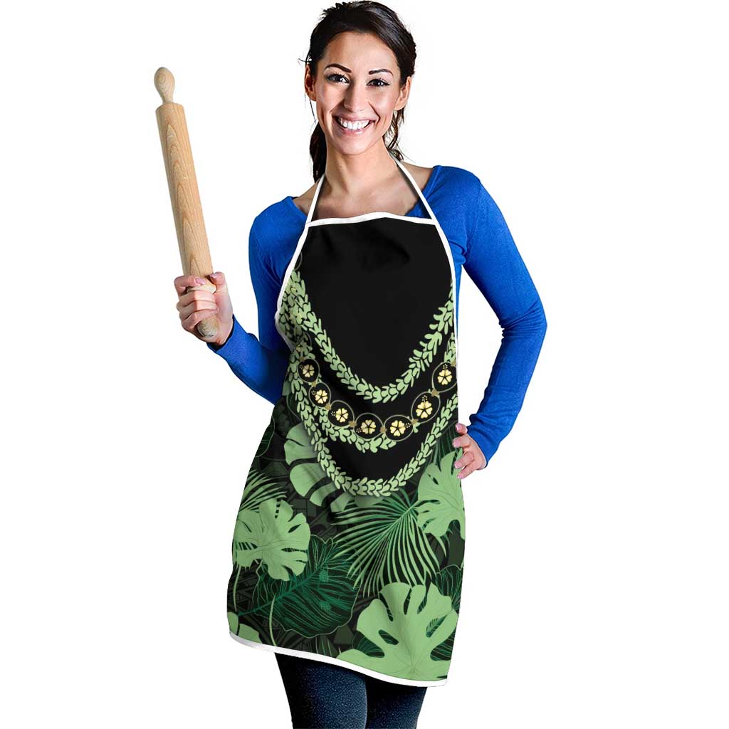 Green Hawaii Kukui Nut Lei Apron Hawaiian Pattern Monstera Tropical Vibes LT14 - Polynesian Pride