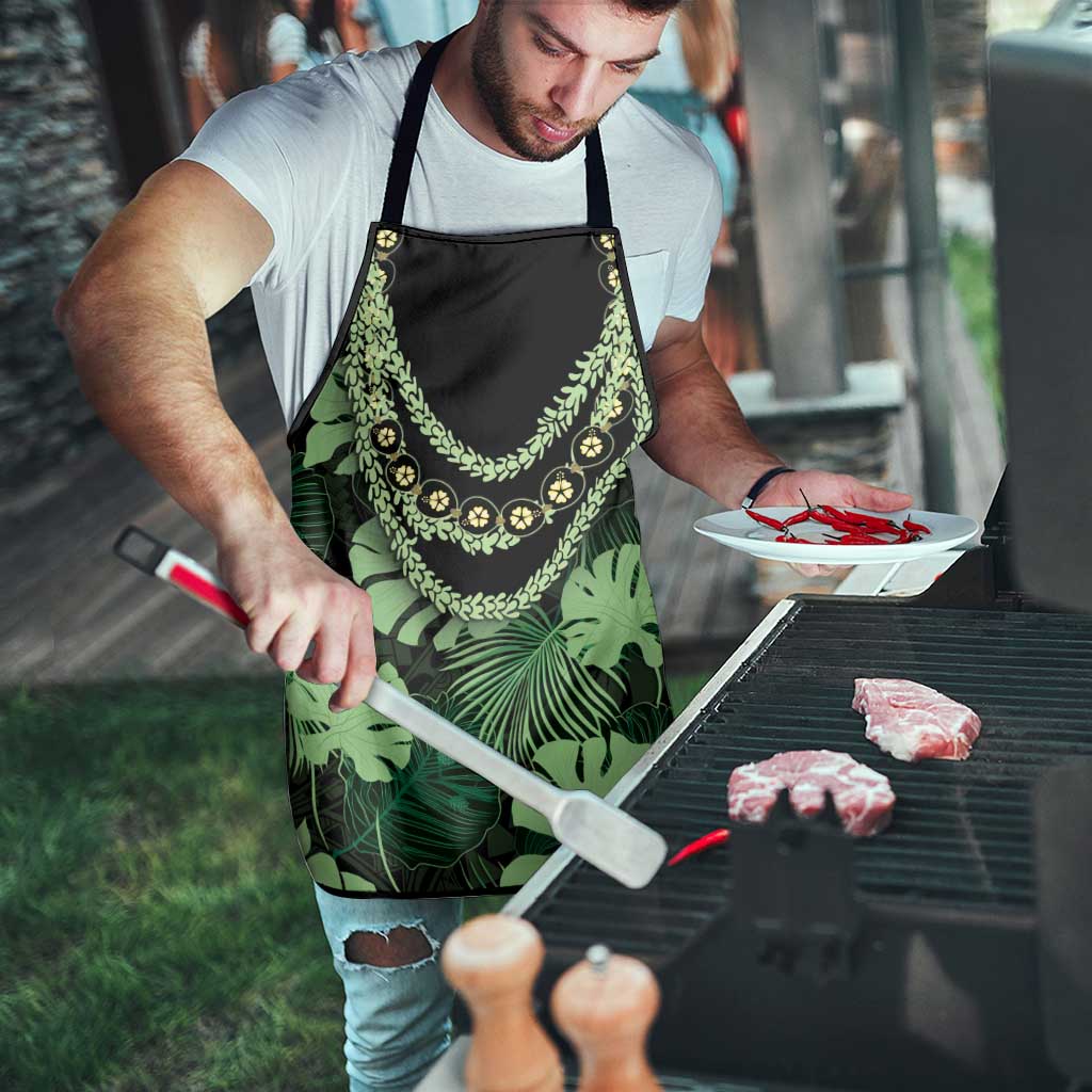 Green Hawaii Kukui Nut Lei Apron Hawaiian Pattern Monstera Tropical Vibes LT14 - Polynesian Pride