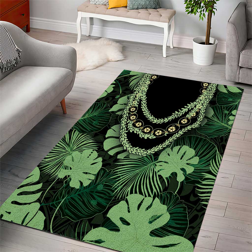 Green Hawaii Kukui Nut Lei Area Rug Hawaiian Pattern Monstera Tropical Vibes LT14 - Polynesian Pride