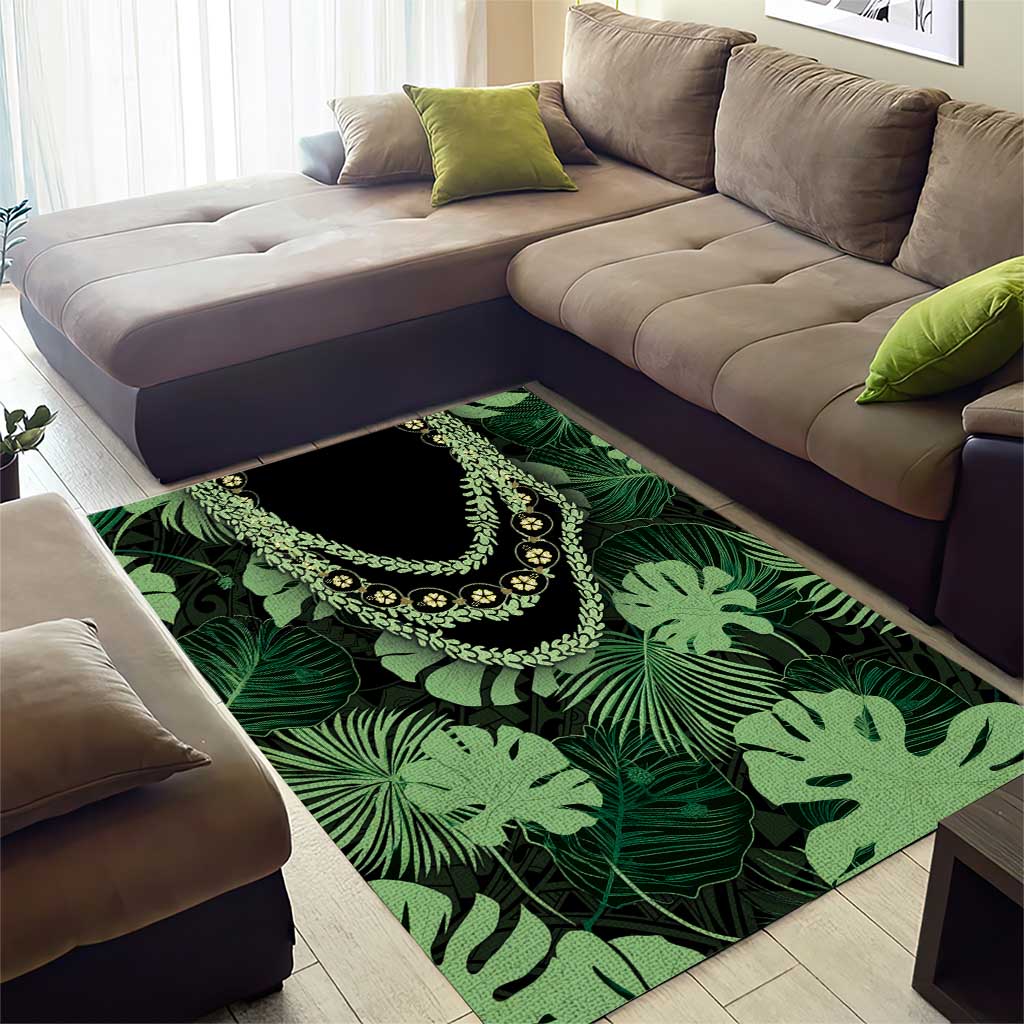 Green Hawaii Kukui Nut Lei Area Rug Hawaiian Pattern Monstera Tropical Vibes LT14 - Polynesian Pride