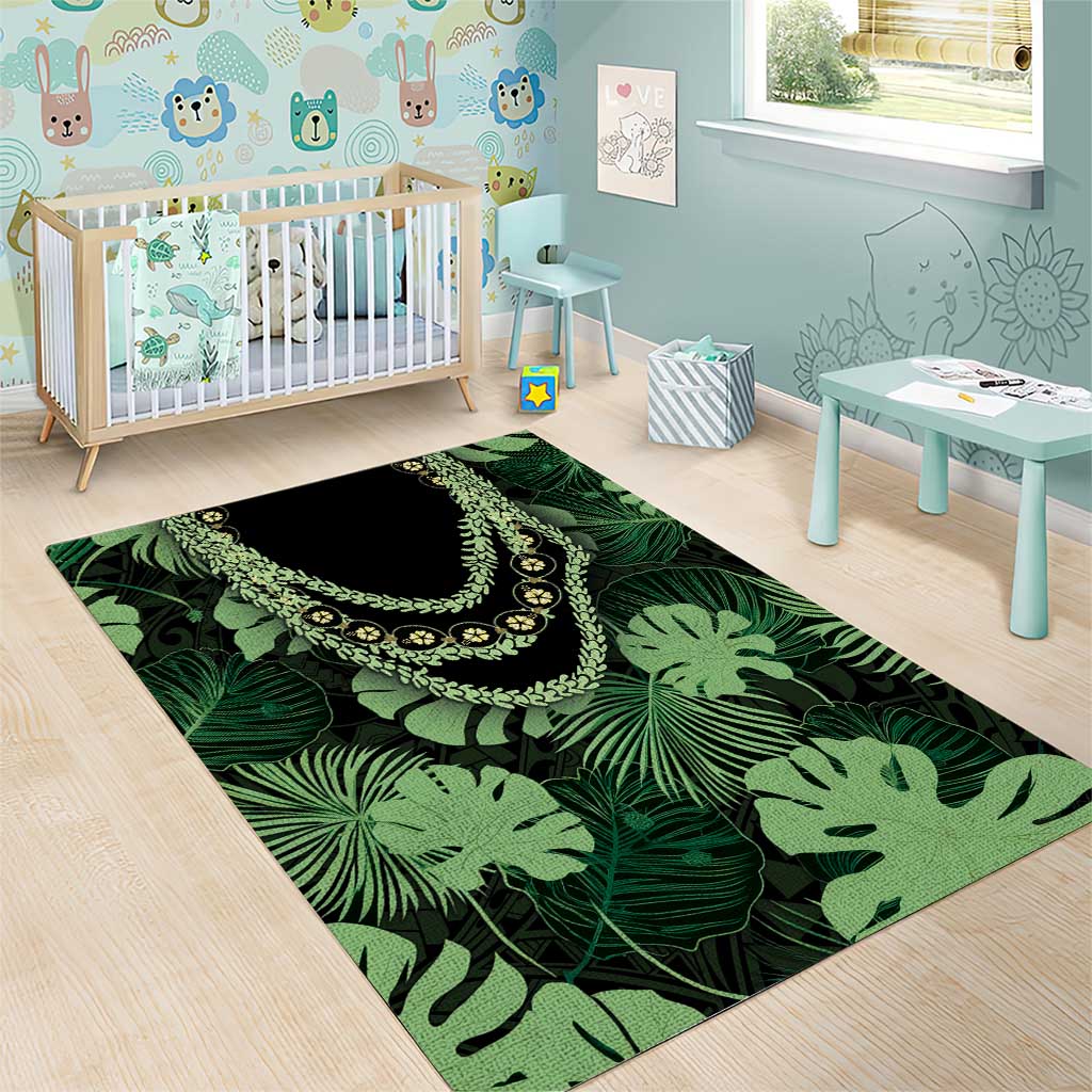 Green Hawaii Kukui Nut Lei Area Rug Hawaiian Pattern Monstera Tropical Vibes LT14 - Polynesian Pride