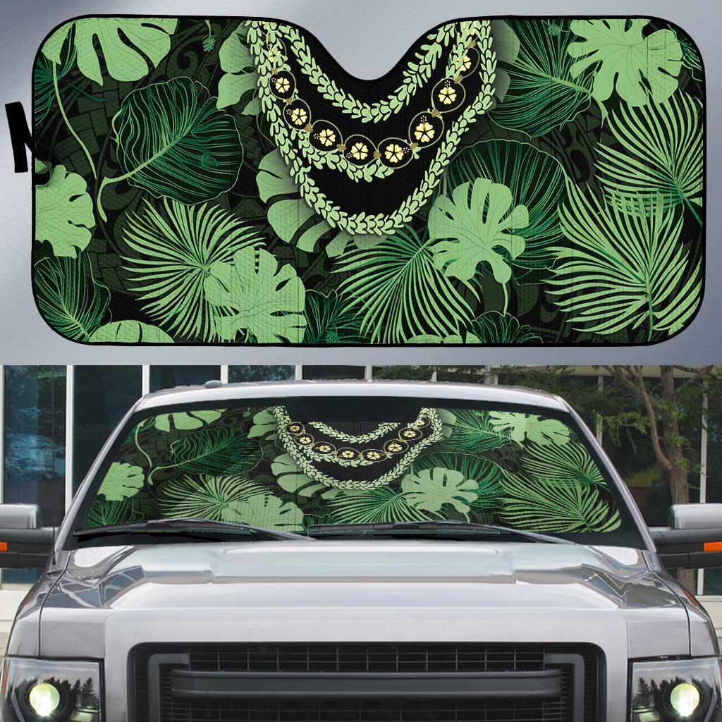 Green Hawaii Kukui Nut Lei Auto Sun Shade Hawaiian Pattern Monstera Tropical Vibes LT14 Green - Polynesian Pride