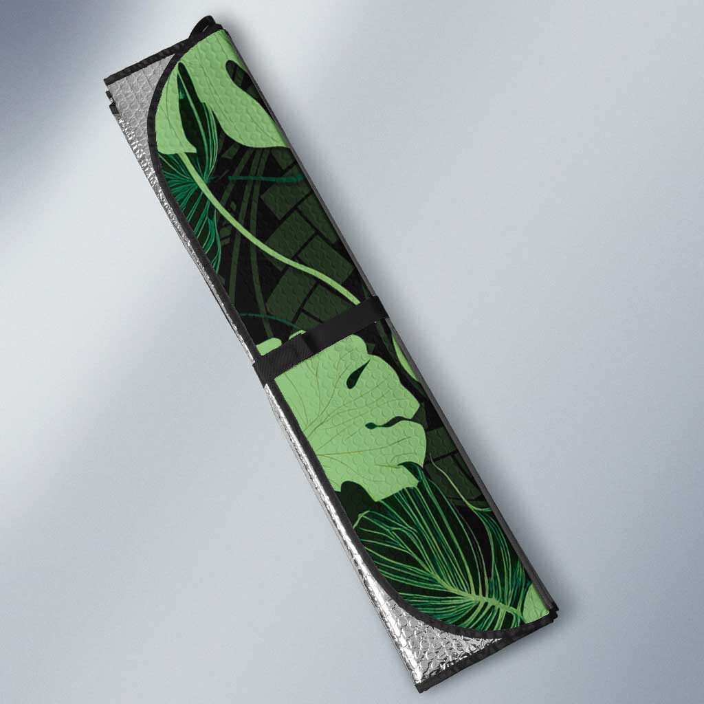 Green Hawaii Kukui Nut Lei Auto Sun Shade Hawaiian Pattern Monstera Tropical Vibes LT14 - Polynesian Pride