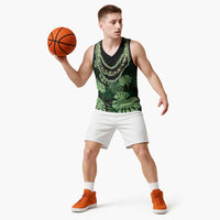 Green Hawaii Kukui Nut Lei Basketball Jersey Hawaiian Pattern Monstera Tropical Vibes LT14 - Polynesian Pride