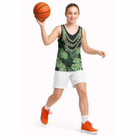 Green Hawaii Kukui Nut Lei Basketball Jersey Hawaiian Pattern Monstera Tropical Vibes LT14 - Polynesian Pride