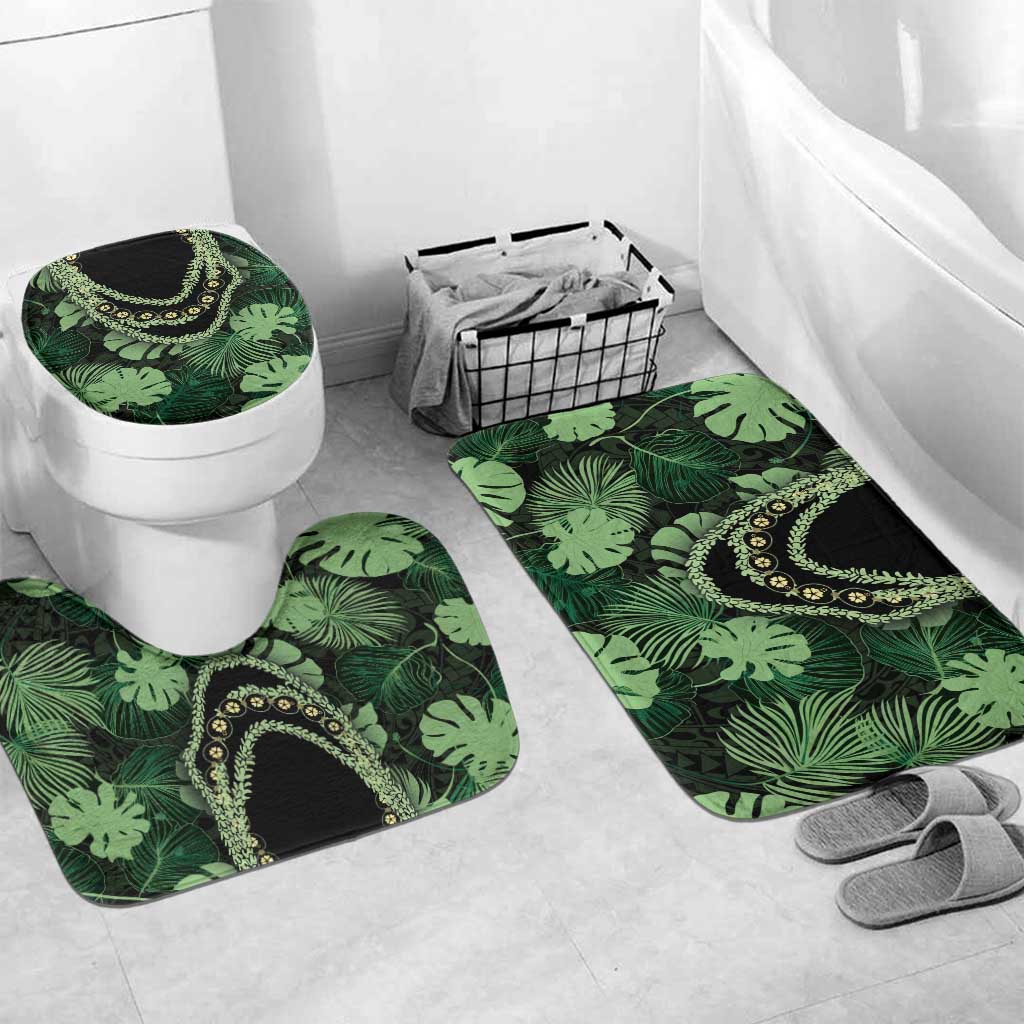 Green Hawaii Kukui Nut Lei Bathroom Set Hawaiian Pattern Monstera Tropical Vibes LT14 Mat Set Only (3 pcs) One Size Green - Polynesian Pride