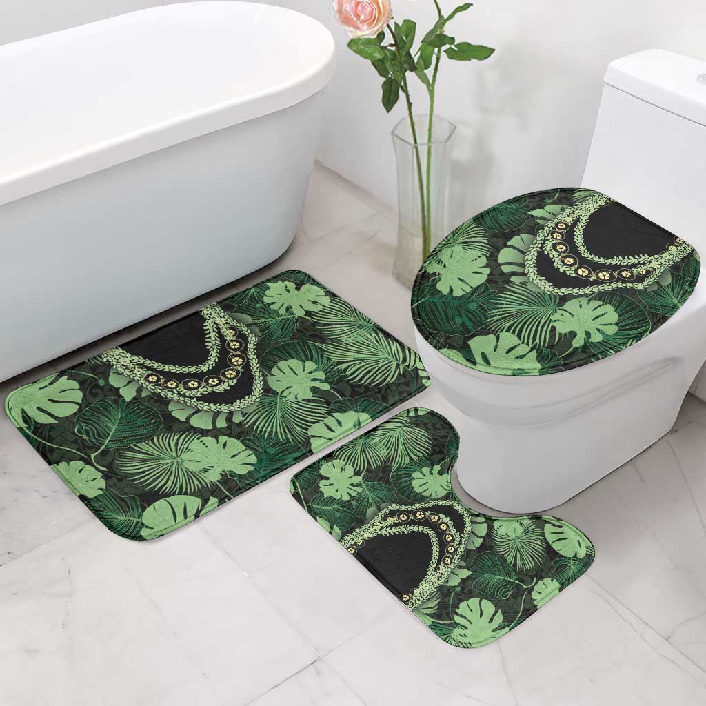 Green Hawaii Kukui Nut Lei Bathroom Set Hawaiian Pattern Monstera Tropical Vibes LT14 - Polynesian Pride