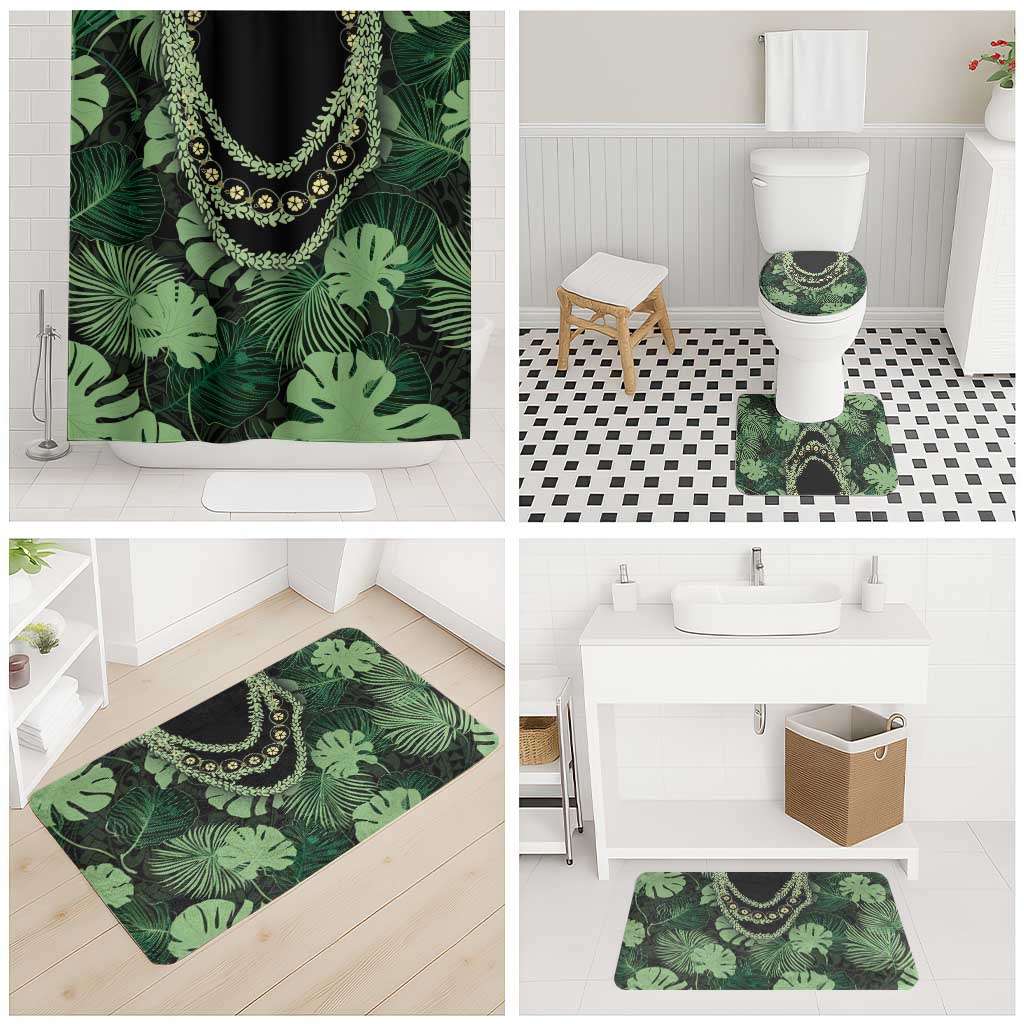 Green Hawaii Kukui Nut Lei Bathroom Set Hawaiian Pattern Monstera Tropical Vibes LT14 - Polynesian Pride