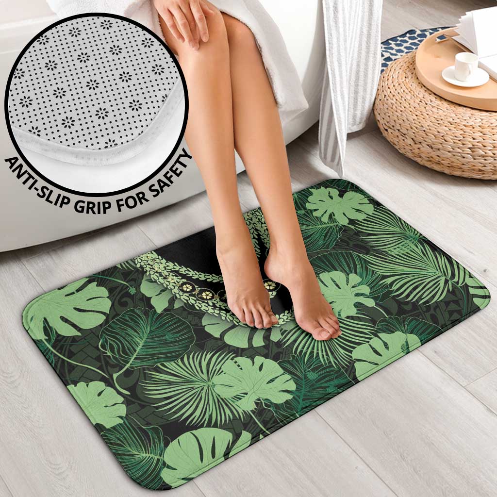 Green Hawaii Kukui Nut Lei Bathroom Set Hawaiian Pattern Monstera Tropical Vibes LT14 - Polynesian Pride