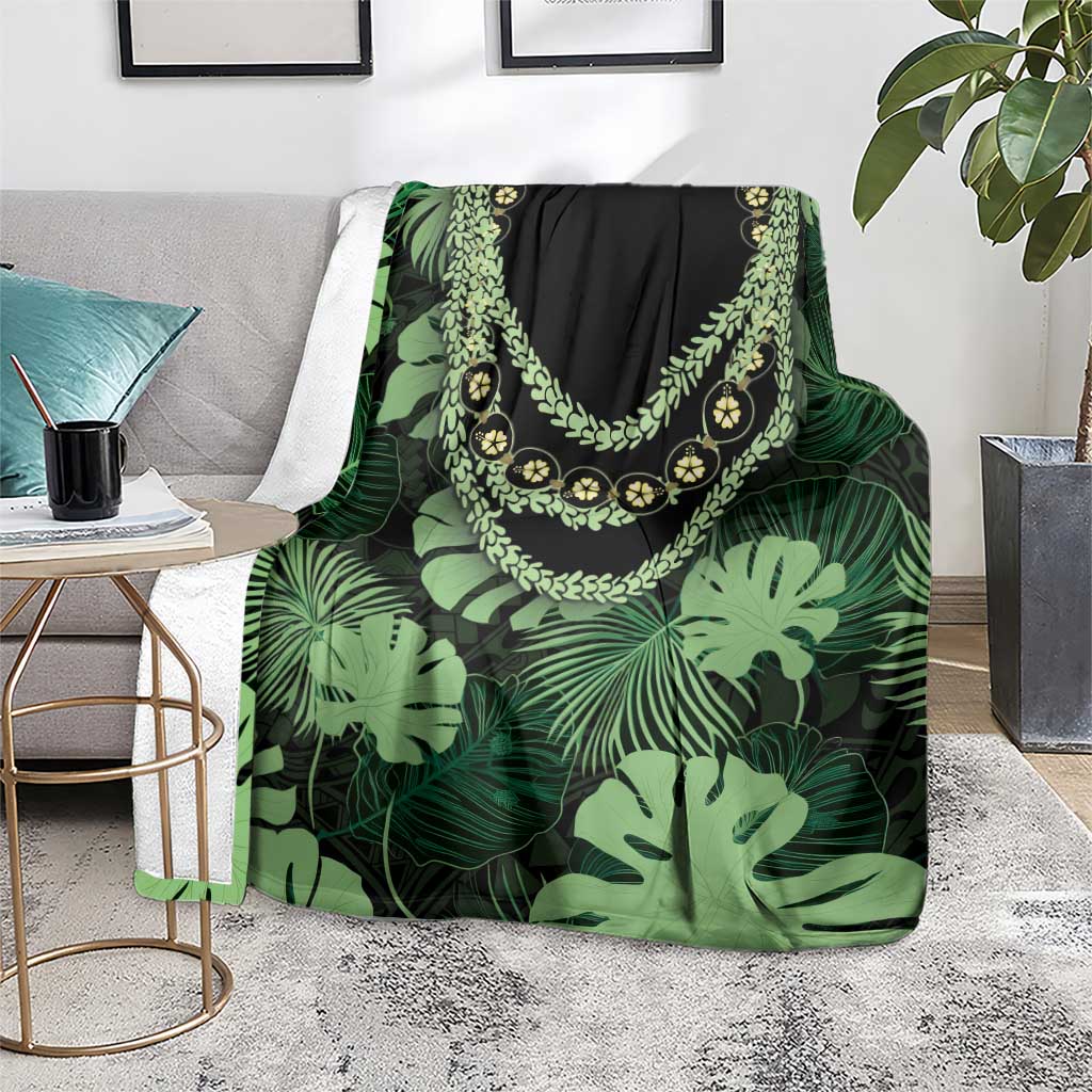 Green Hawaii Kukui Nut Lei Blanket Hawaiian Pattern Monstera Tropical Vibes LT14 - Polynesian Pride