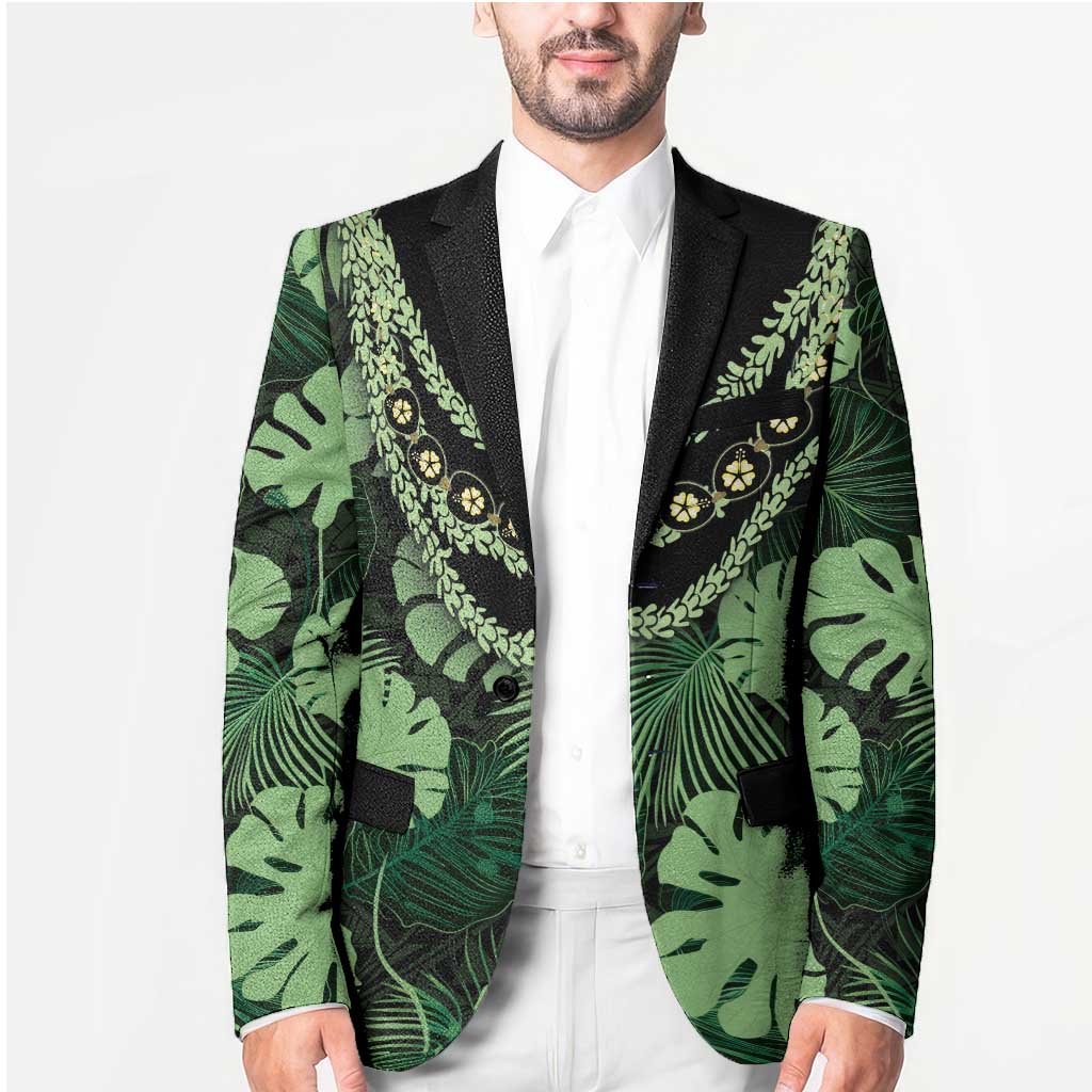 Green Hawaii Kukui Nut Lei Blazer Hawaiian Pattern Monstera Tropical Vibes LT14 - Polynesian Pride