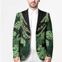 Green Hawaii Kukui Nut Lei Blazer Hawaiian Pattern Monstera Tropical Vibes LT14 - Polynesian Pride