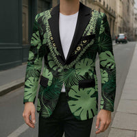Green Hawaii Kukui Nut Lei Blazer Hawaiian Pattern Monstera Tropical Vibes LT14 - Polynesian Pride