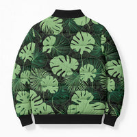 Green Hawaii Kukui Nut Lei Bomber Puffer Jacket Hawaiian Pattern Monstera Tropical Vibes LT14 - Polynesian Pride