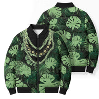 Green Hawaii Kukui Nut Lei Bomber Puffer Jacket Hawaiian Pattern Monstera Tropical Vibes LT14 - Polynesian Pride