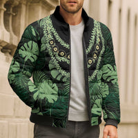 Green Hawaii Kukui Nut Lei Bomber Puffer Jacket Hawaiian Pattern Monstera Tropical Vibes LT14 - Polynesian Pride