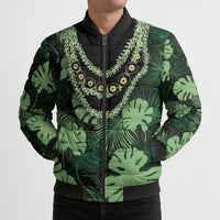 Green Hawaii Kukui Nut Lei Bomber Puffer Jacket Hawaiian Pattern Monstera Tropical Vibes LT14 - Polynesian Pride