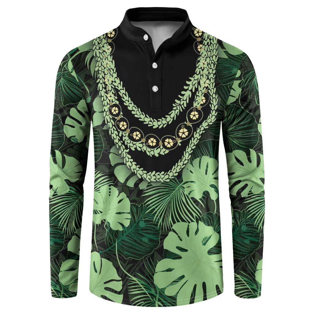 Green Hawaii Kukui Nut Lei Button Sweatshirt Hawaiian Pattern Monstera Tropical Vibes LT14 Green - Polynesian Pride