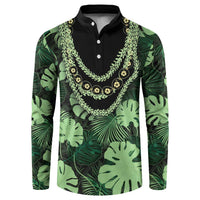 Green Hawaii Kukui Nut Lei Button Sweatshirt Hawaiian Pattern Monstera Tropical Vibes LT14 Green - Polynesian Pride