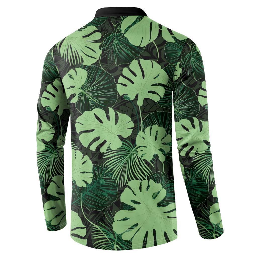 Green Hawaii Kukui Nut Lei Button Sweatshirt Hawaiian Pattern Monstera Tropical Vibes LT14 - Polynesian Pride