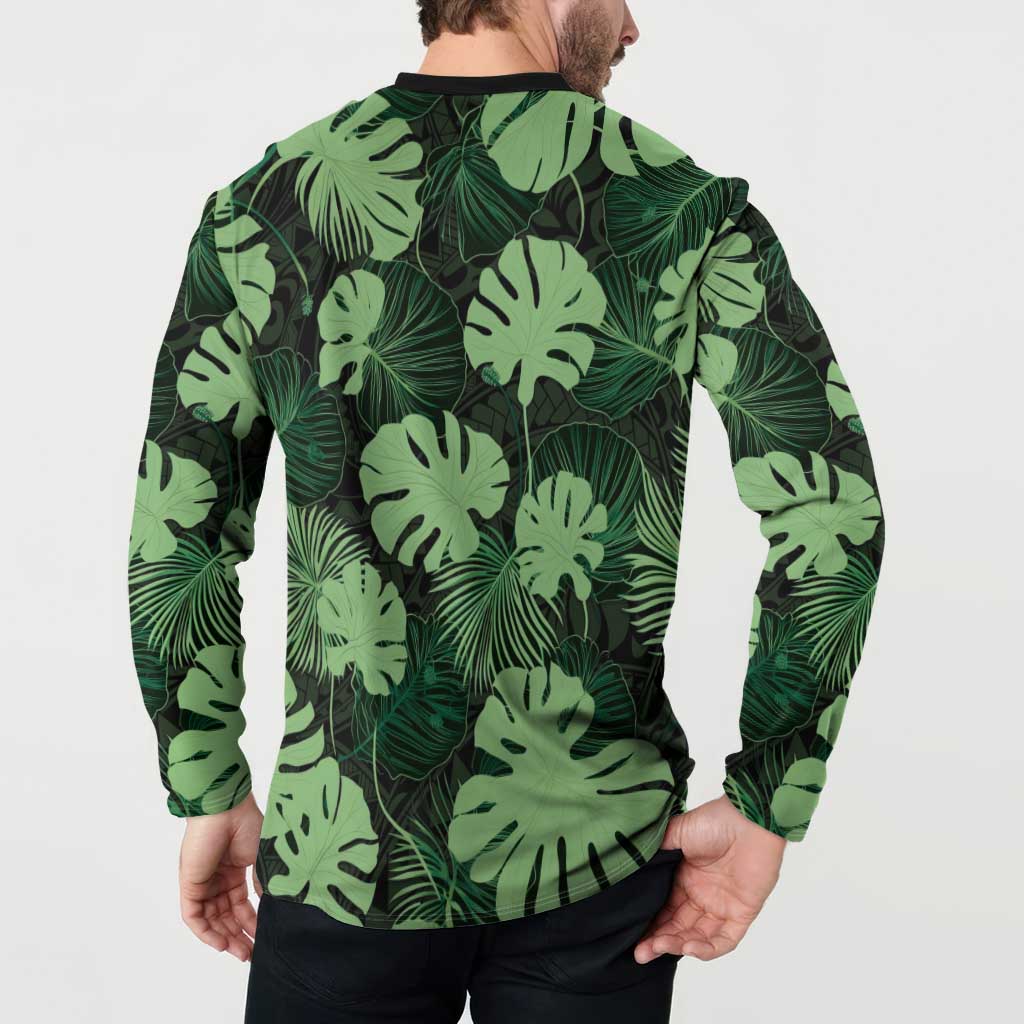 Green Hawaii Kukui Nut Lei Button Sweatshirt Hawaiian Pattern Monstera Tropical Vibes LT14 - Polynesian Pride