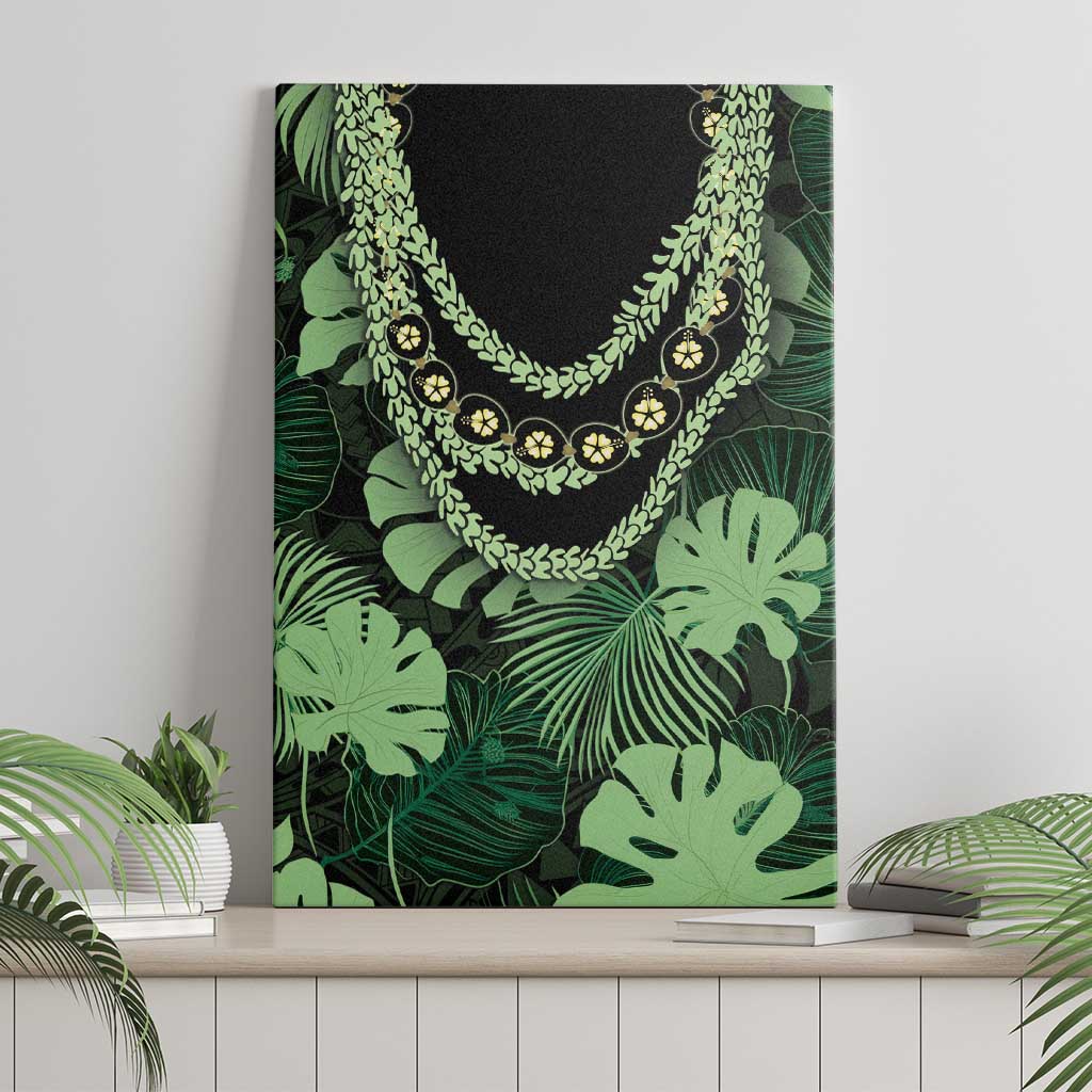 Green Hawaii Kukui Nut Lei Canvas Wall Art Hawaiian Pattern Monstera Tropical Vibes LT14 - Polynesian Pride