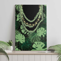 Green Hawaii Kukui Nut Lei Canvas Wall Art Hawaiian Pattern Monstera Tropical Vibes LT14 - Polynesian Pride