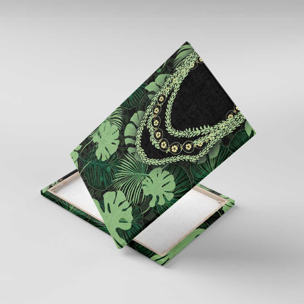 Green Hawaii Kukui Nut Lei Canvas Wall Art Hawaiian Pattern Monstera Tropical Vibes LT14 With Frame Green - Polynesian Pride