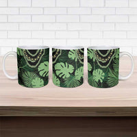 Green Hawaii Kukui Nut Lei Ceramic Mug Hawaiian Pattern Monstera Tropical Vibes LT14 - Polynesian Pride