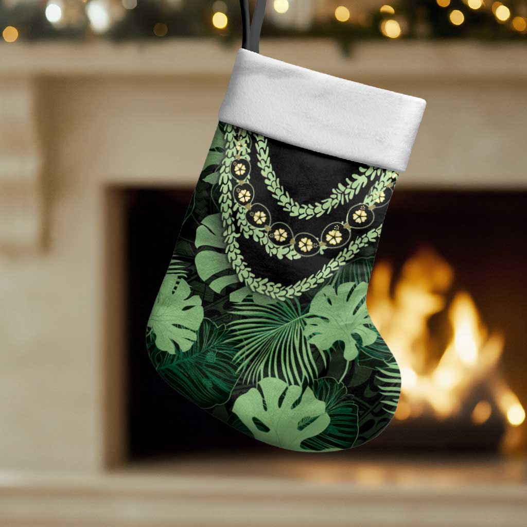 Green Hawaii Kukui Nut Lei Christmas Stocking Hawaiian Pattern Monstera Tropical Vibes LT14 Set of 2 Green - Polynesian Pride
