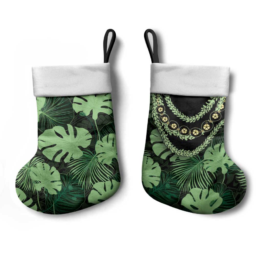 Green Hawaii Kukui Nut Lei Christmas Stocking Hawaiian Pattern Monstera Tropical Vibes LT14 - Polynesian Pride