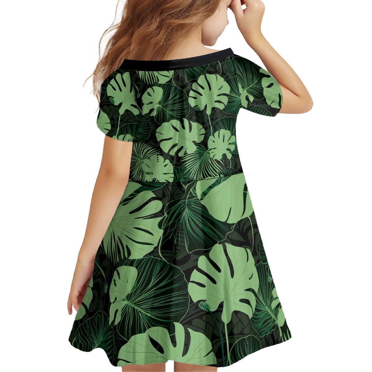 Green Hawaii Kukui Nut Lei Kid Short Sleeve Dress Hawaiian Pattern Monstera Tropical Vibes LT14 - Polynesian Pride