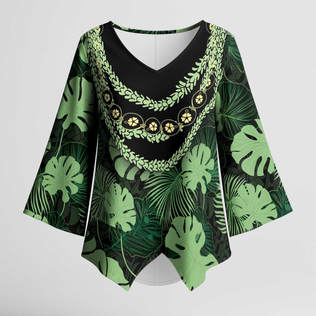 Green Hawaii Kukui Nut Lei Kimono Sleeve Blouse Hawaiian Pattern Monstera Tropical Vibes LT14 Female Green - Polynesian Pride