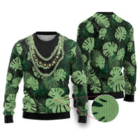 Green Hawaii Kukui Nut Lei Ugly Christmas Sweater Hawaiian Pattern Monstera Tropical Vibes LT14 Green - Polynesian Pride