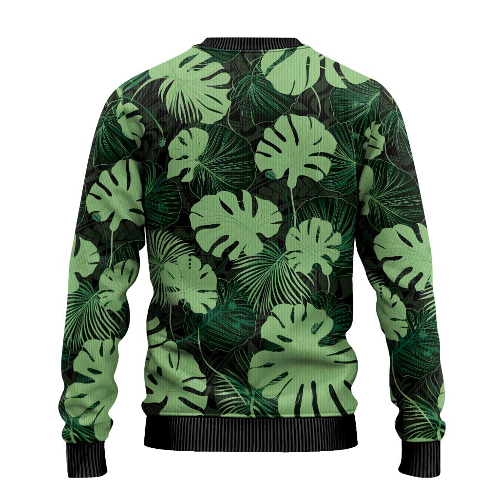 Green Hawaii Kukui Nut Lei Ugly Christmas Sweater Hawaiian Pattern Monstera Tropical Vibes LT14 - Polynesian Pride