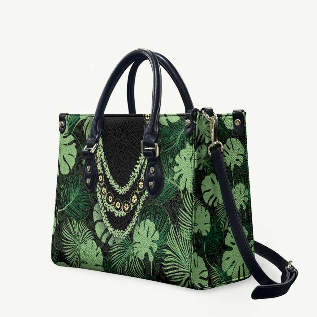 Green Hawaii Kukui Nut Lei Leather Bag Hawaiian Pattern Monstera Tropical Vibes LT14 Green - Polynesian Pride