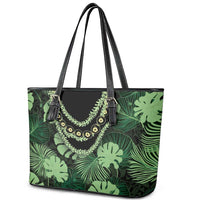 Green Hawaii Kukui Nut Lei Leather Tote Bag Hawaiian Pattern Monstera Tropical Vibes LT14 - Polynesian Pride