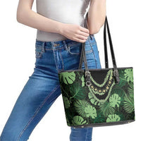 Green Hawaii Kukui Nut Lei Leather Tote Bag Hawaiian Pattern Monstera Tropical Vibes LT14 - Polynesian Pride
