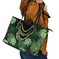 Green Hawaii Kukui Nut Lei Leather Tote Bag Hawaiian Pattern Monstera Tropical Vibes LT14 - Polynesian Pride