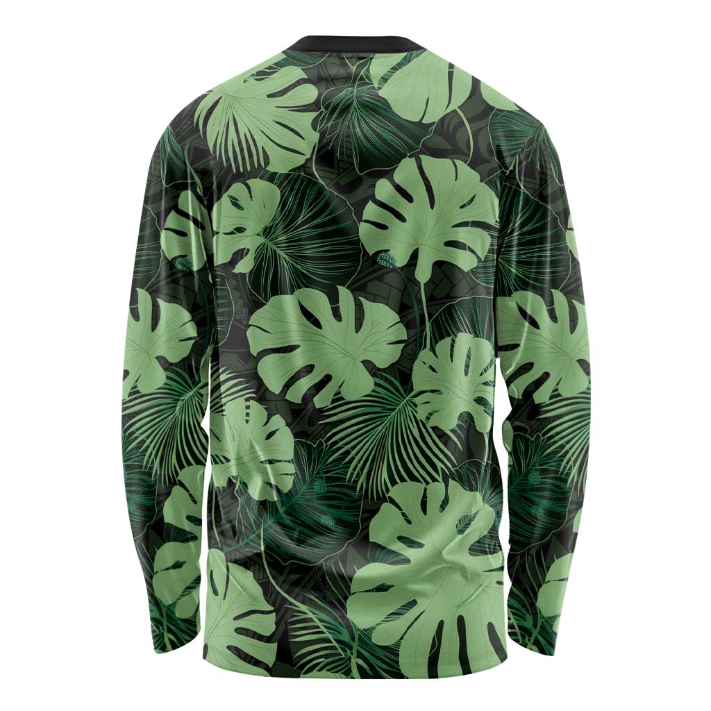Green Hawaii Kukui Nut Lei Long Sleeve Shirt Hawaiian Pattern Monstera Tropical Vibes LT14 - Polynesian Pride