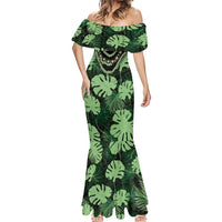 Green Hawaii Kukui Nut Lei Mermaid Dress Hawaiian Pattern Monstera Tropical Vibes LT14 - Polynesian Pride