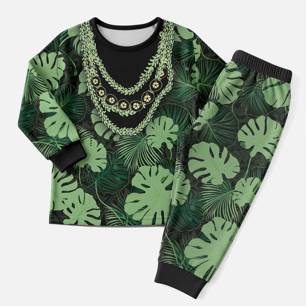 Green Hawaii Kukui Nut Lei Christmas Pajama Set Hawaiian Pattern Monstera Tropical Vibes LT14 Men Green - Polynesian Pride