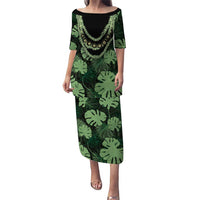Green Hawaii Kukui Nut Lei Puletasi Hawaiian Pattern Monstera Tropical Vibes LT14 Long Dress Green - Polynesian Pride