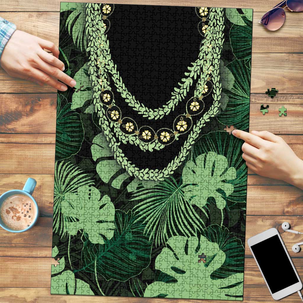 Green Hawaii Kukui Nut Lei Puzzle Hawaiian Pattern Monstera Tropical Vibes LT14 Green - Polynesian Pride