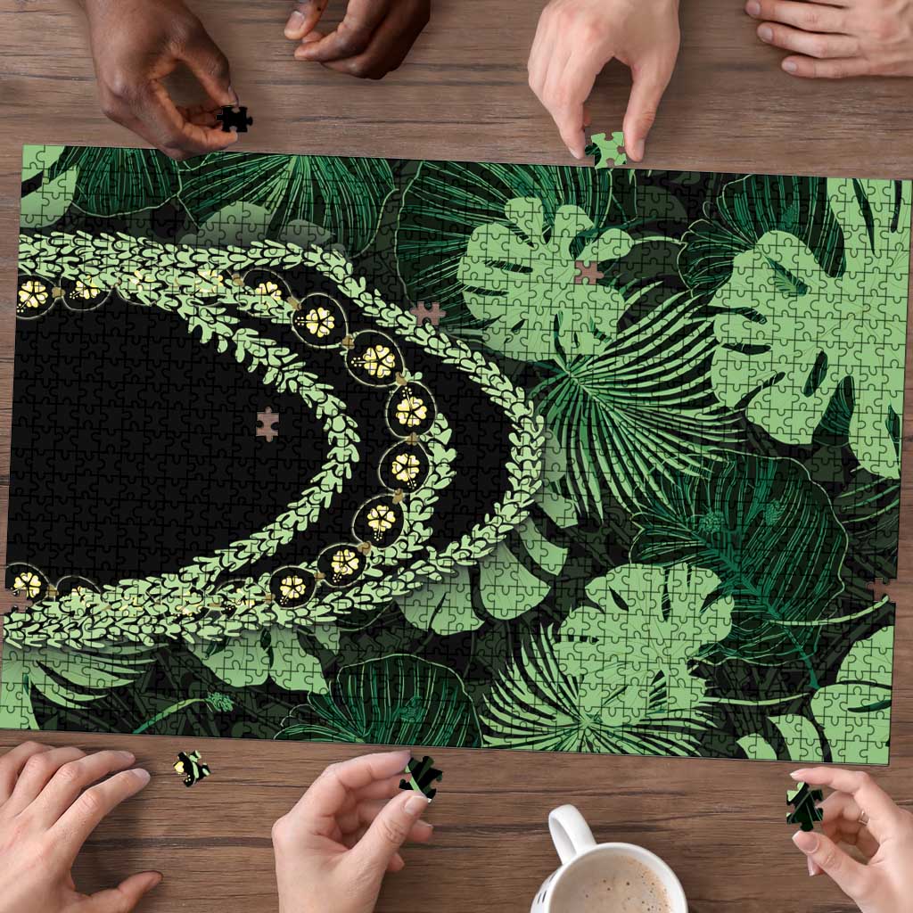 Green Hawaii Kukui Nut Lei Puzzle Hawaiian Pattern Monstera Tropical Vibes LT14 - Polynesian Pride