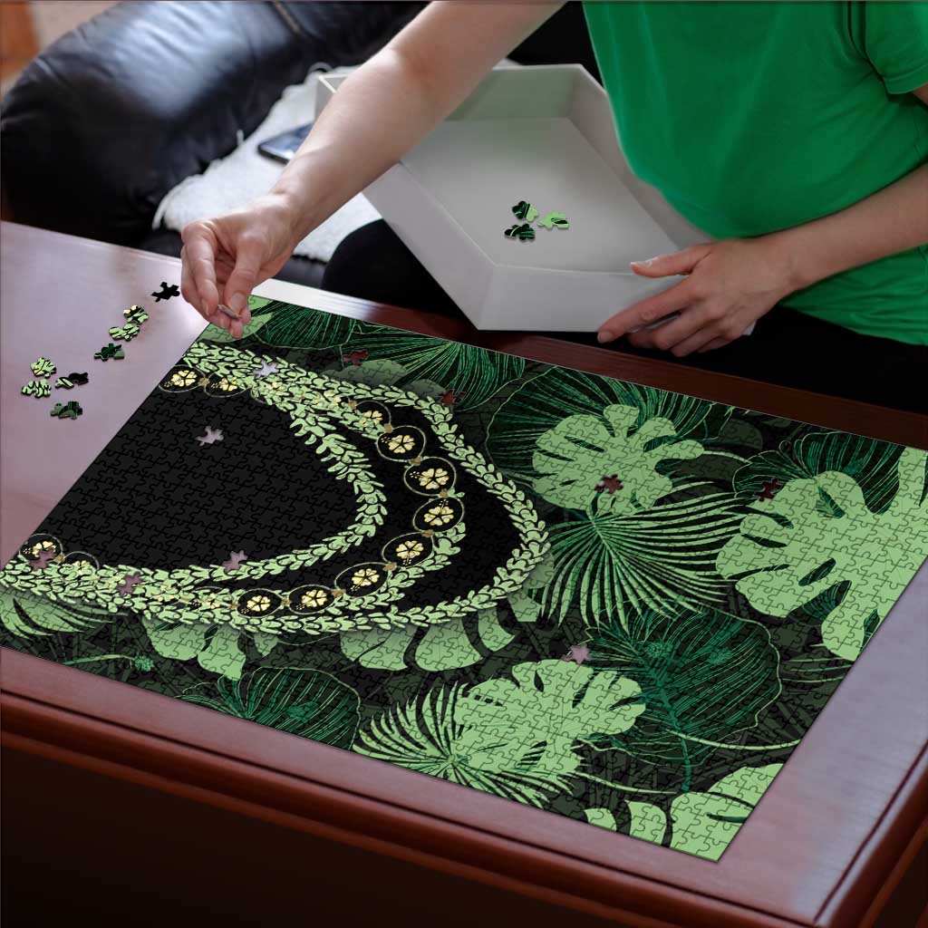 Green Hawaii Kukui Nut Lei Puzzle Hawaiian Pattern Monstera Tropical Vibes LT14 - Polynesian Pride