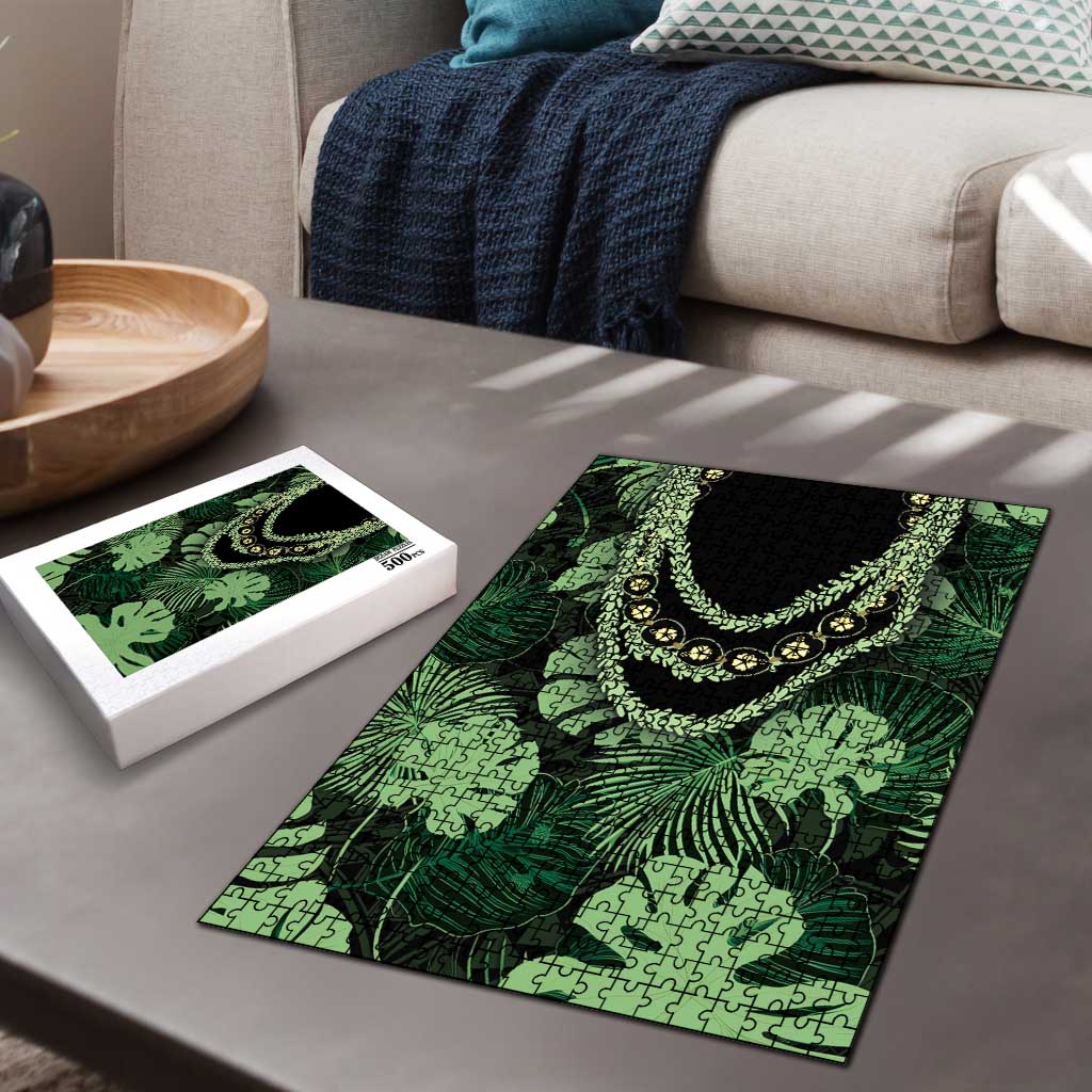 Green Hawaii Kukui Nut Lei Puzzle Hawaiian Pattern Monstera Tropical Vibes LT14 - Polynesian Pride